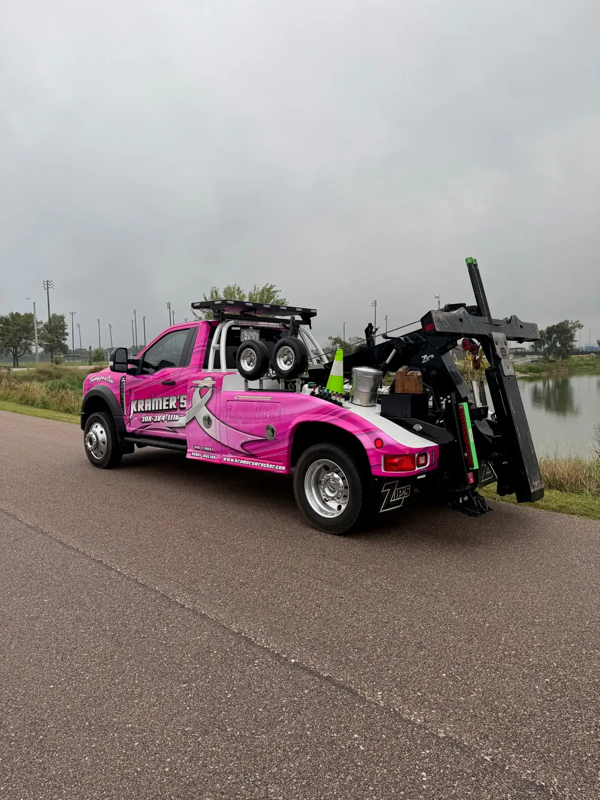 Kramer's pink light-duty wrecker