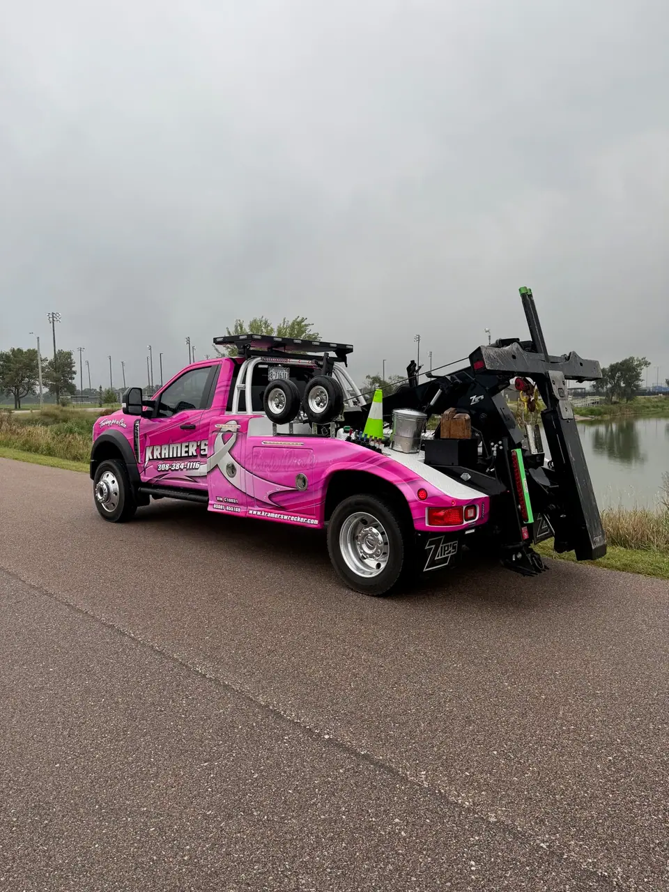 Kramer's pink light-duty wrecker