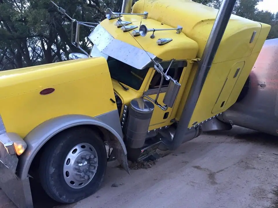 Overturned semi tractor